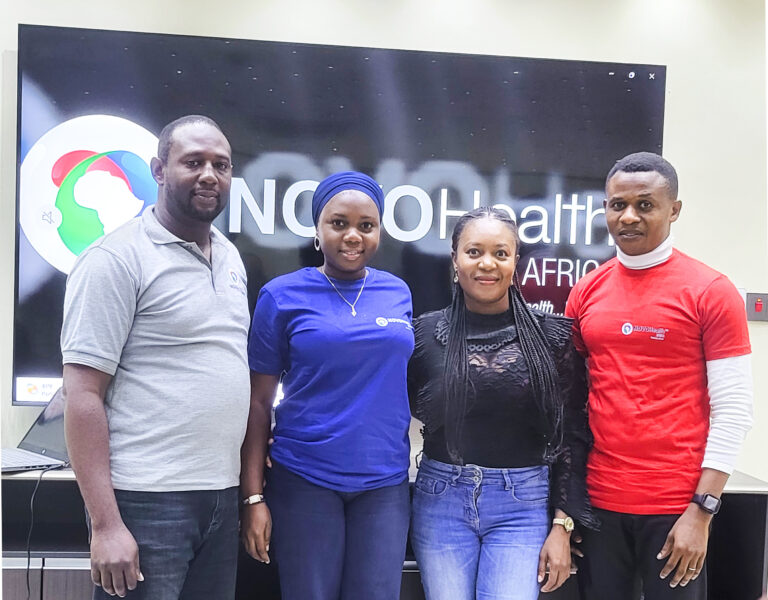 L-R: Okonkwo Onyekachi, Team Lead, Client Service; Kudowo Shukrat, Service Coordinator; Nnenna Nwahiri, Legal Manager and Temidayo Kaffo, Head of Operations, Novo Health Africa during the media launch of Novo Apoyo in Lagos on Tuesday, July 25, 2023.